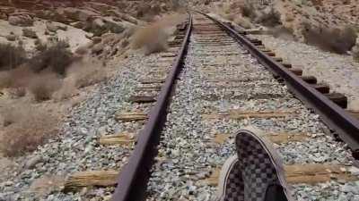 Riding abandoned railroad tracks in Southern California with my railcart