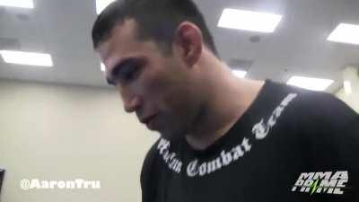 Reporter asks to be leg kicked by former UFC Heavyweight Champ Fabricio Werdum to see how bad it really hurts