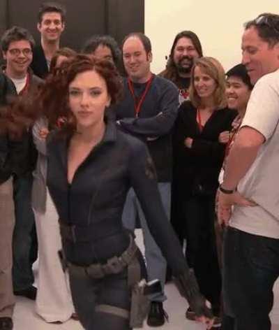 Scarlett Johansson showing off as Black Widow