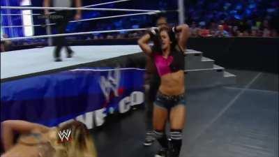 AJ kicks Cameron downstairs