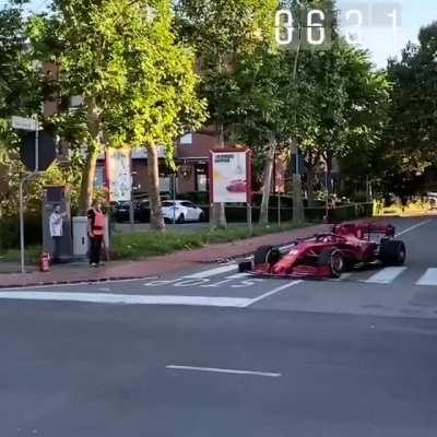 Footage of Charles driving the SF1000 through the streets of Maranello earlier this morning