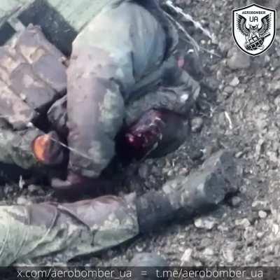 Absolutely gruesome scene of Russian soldiers dying inside of a crater. One is fumbling around blind trying to determine if a leg is his or not. War is hell.