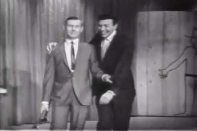 Ed Ames teaching Johnny Carson how to throw a tomahawk on The Tonight Show in 1965. A legendary moment, one of the longest laughs from a studio audience ever recorded on television