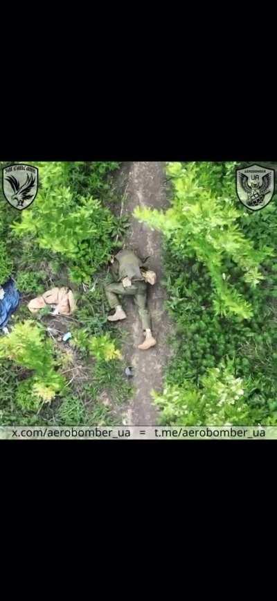 Ukranian drone hits russian soldier. Published on 16/5/24. Location unknown.