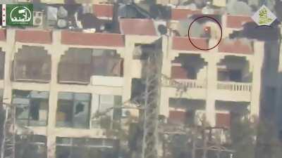 Fastaqim Union BGM-71 TOW strike on a Syrian Army rooftop sentry position - Aleppo - 2016