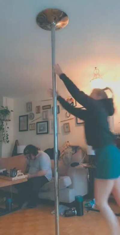 My wife decided to take up pole dancing in our 3rd lockdown. This happened on her 3rd night.