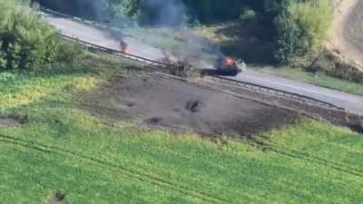 Ru Pov: Burning Ukrainian APC somewhere in Kursk