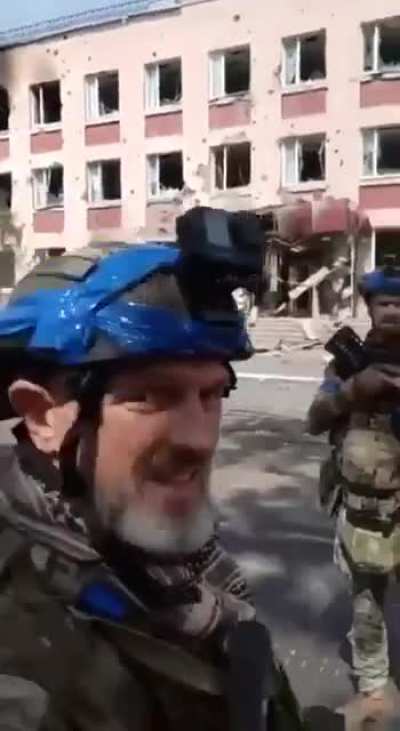 Ukrainian troops outside the Russian Police station in Sudzha, Kursk Region - August 2024