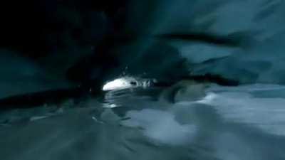 Skiing thru an Icecave in Saas Fee Switzerland