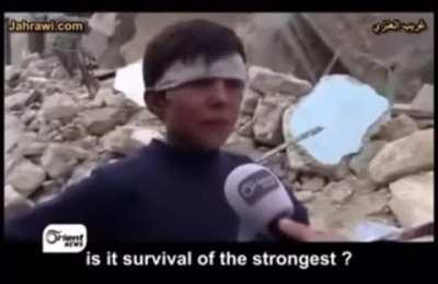 Courageous Syrian kid holds back tears after 40 members of his family died