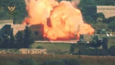 NLF ATGM team hits a Syrian Army tank, causing an immediate catastrophic explosion - Dadikh, Idlib - 2/2/2020