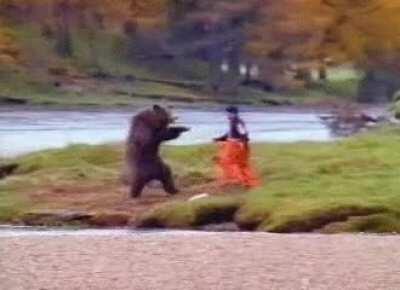 Putin fights bear, 1997, colorised