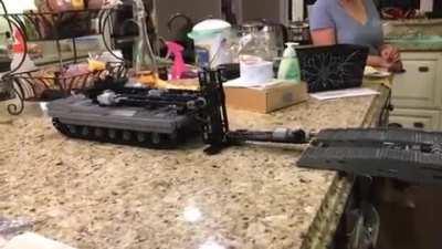 Guy Uses A RC Panzer Tank Controlled With A Nintendo Switch To Deploy A Lego Constructed Bridge.