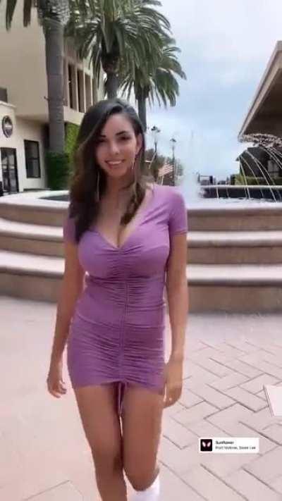 Bouncy tits Purple dress