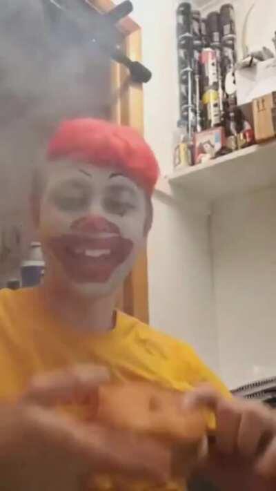 Thanks, i hate clowns smoking with a burger