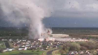 Incredible drone footage of tornado destruction from storm chaser Reed Timmer.