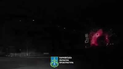 Dashcam footage of an airstrike in Kharkiv, knocking out power and injuring several people