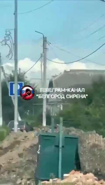 FPV drone attacks military vehicle in the middle of a street in Belgorod region