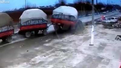 WCGW Three Trailers Tractor Meets An Idiot