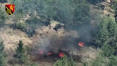 Drone footage provided by the Ukrainian 45th Artillery Brigade shows attacks on Russian artillery and ammunition depots. 