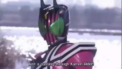 Uh oh, looks like Kamen Rider Decade got pulled over by Officer Jaffe from SCOOB.