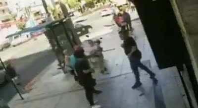 Kid hits an elderly man and gets instant payback.