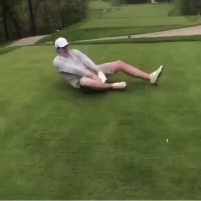 WCGW trusting a friend to hit a golf ball through legs