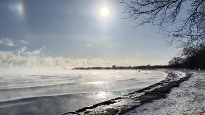 The lake is steaming