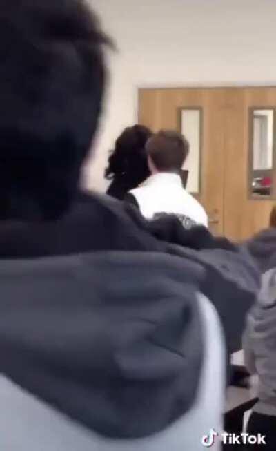 School Officer And Student Exchange Blows In The Cafeteria