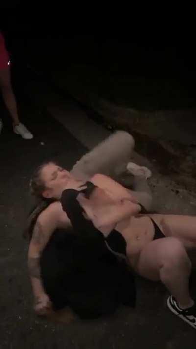 Girl fighting with tits out