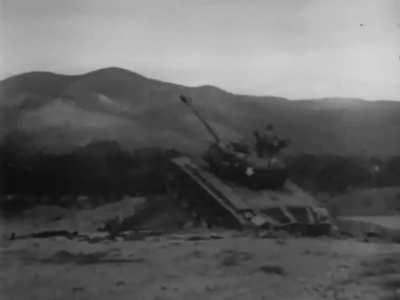 Ad hoc artillery support from US Patton tanks in Korea in 1951