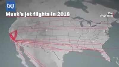 Elon Musk's jet flights in 2018