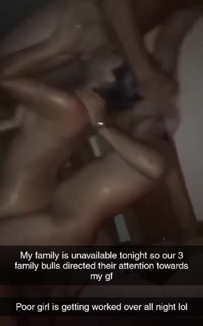 I have 3 family bulls who fuck my whole family but my family is unavailable tonight.. so they all are fucking my gf