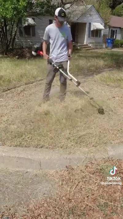 Dude mows and manicures lawn of elderly man for free