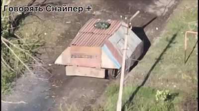 The evolution of the Russian MBT T- series turtle tank. Operating around Krasnohorivka village, Donbas, Ukraine. Resembles a domestic house roof 