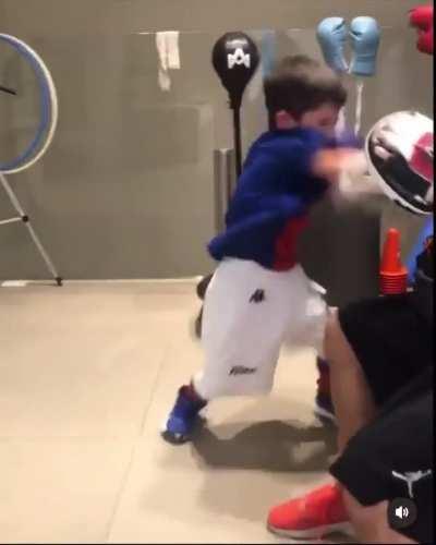 Look at the speed of this 5 year old on the pads! 