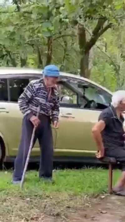 My 101 old great grandfather fooling around with his 97 year old wife 🥺❤️