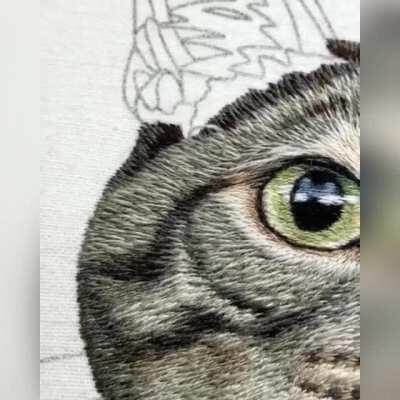 This cat embroidery took 50+ hours and thousands of tiny stitches - Michelle Staub