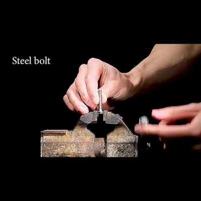 Close-up of cutting different materials in slow-motion