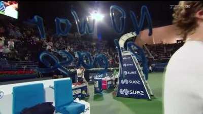 Russian tennis player Andrey Rublev writes &quot;No war please&quot; on the camera following his advancement to the final in Dubai