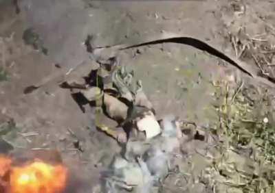 Russian IFV explodes on a mine. Dead soldiers seen after the explosion.  