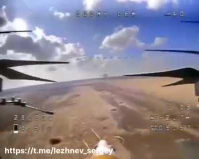 Russian drone hits Ukranian tank