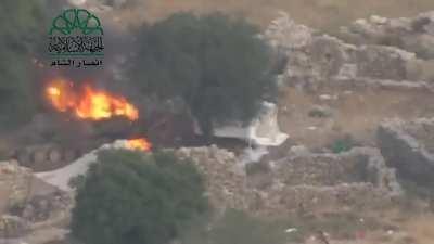 Ahrar al-Sham strike on an SAA BMP-1 using a 9K115 Metis-M missle - Latakia - 2015