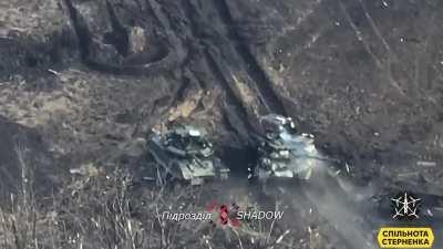 Ukrainian military from the &quot;Shadow&quot; unit destroy a Russian T-90M tank and T-72(?) in the Avdiivka area