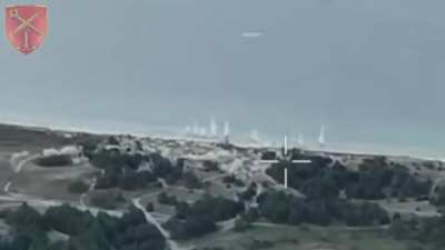 M142 HIMARS strike at the coast near the Kinburn Spit where a grouping of Russian soldiers was reportedly spotted before that, southwest of Pokrovs'ke