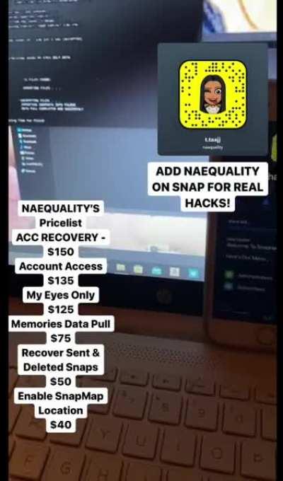 Hit @naequality on Snapchat to order account access , account recovery, my eyes only , memories data pull, recover sent &amp;amp; deleted snaps &amp;amp; more! Telegram Group link in comments below 👇