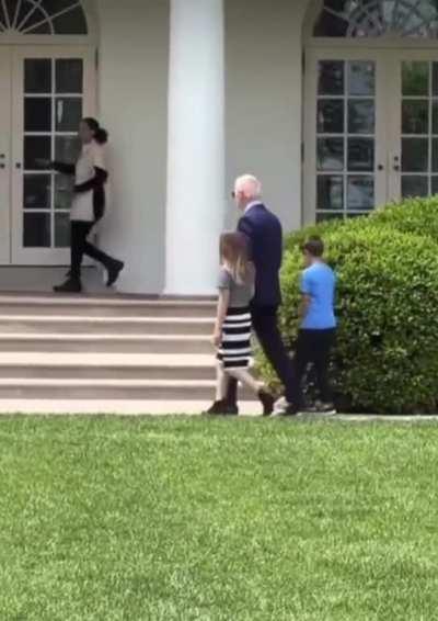 Joe Biden disappearing into the White House with two children — SNIFF, SNIFF