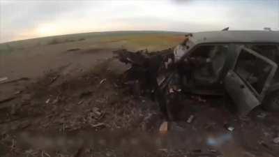 Ukrainian soldiers after mine explosion