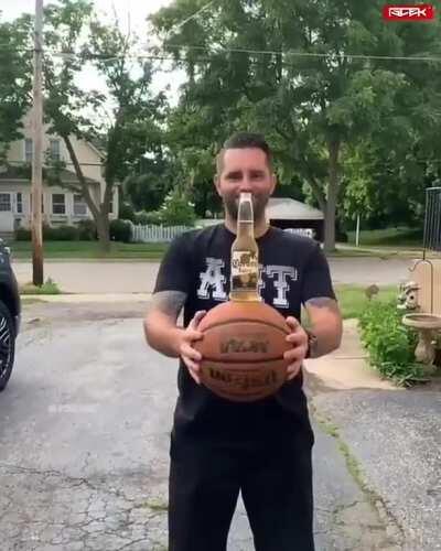 WCGW bouncing a bottle off a basketball