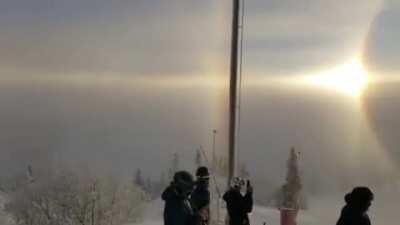 This is what it looks like when the sun refracts off of ice crystals in the air.